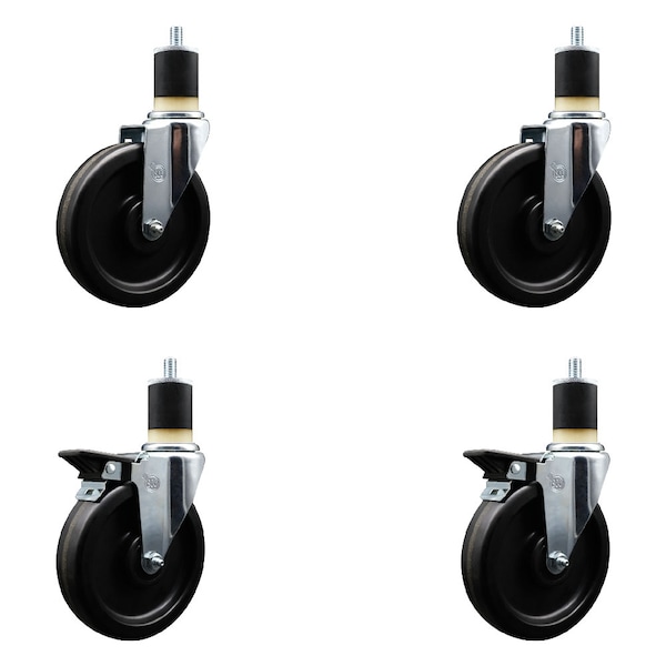 6'' Phenolic Wheel Swivel 1-7/8'' Expand Stem Caster Set 2 Brakes, 4PK